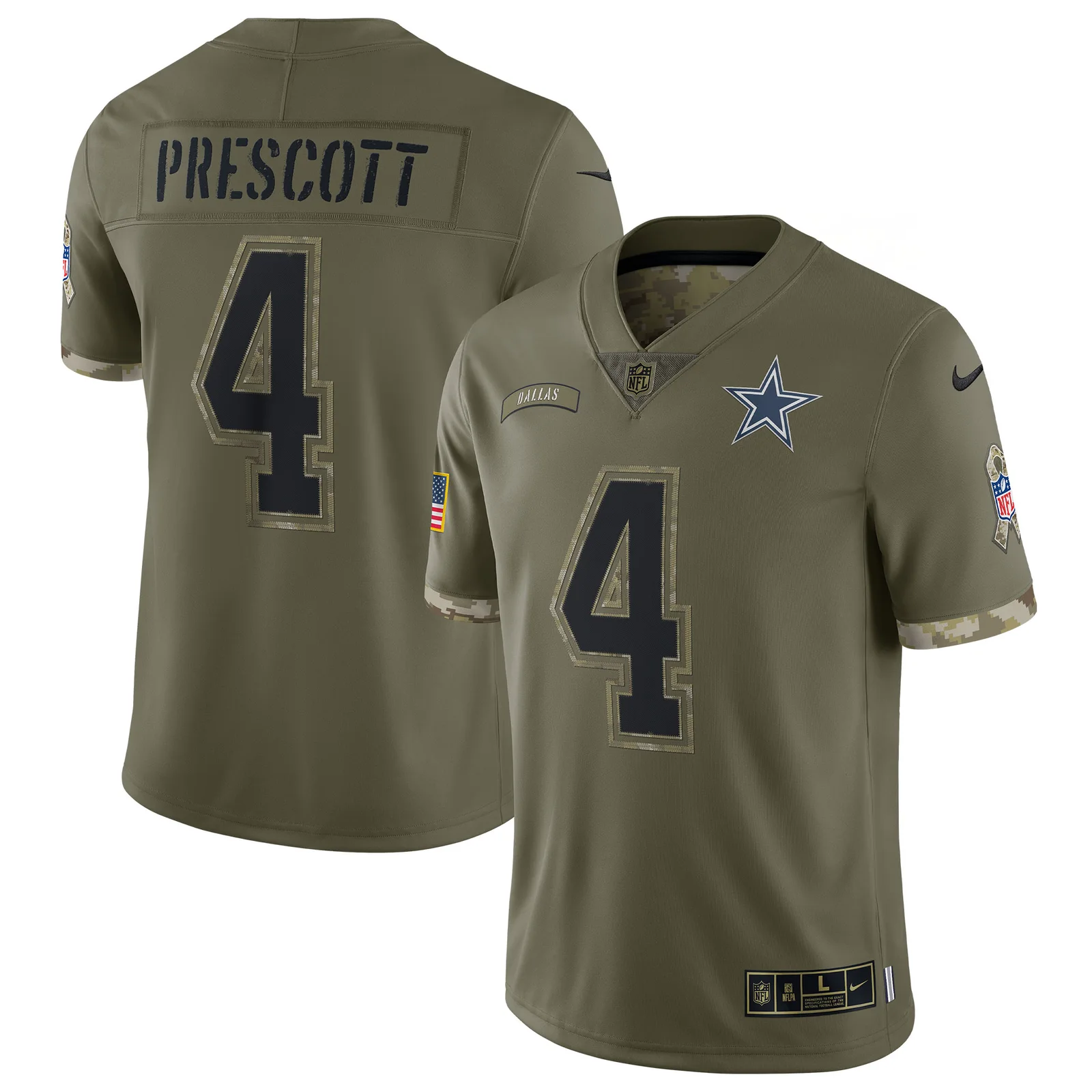 Dak Prescott Dallas Cowboys Youth 2022 Salute To Service Player Limited Jersey - Olive -