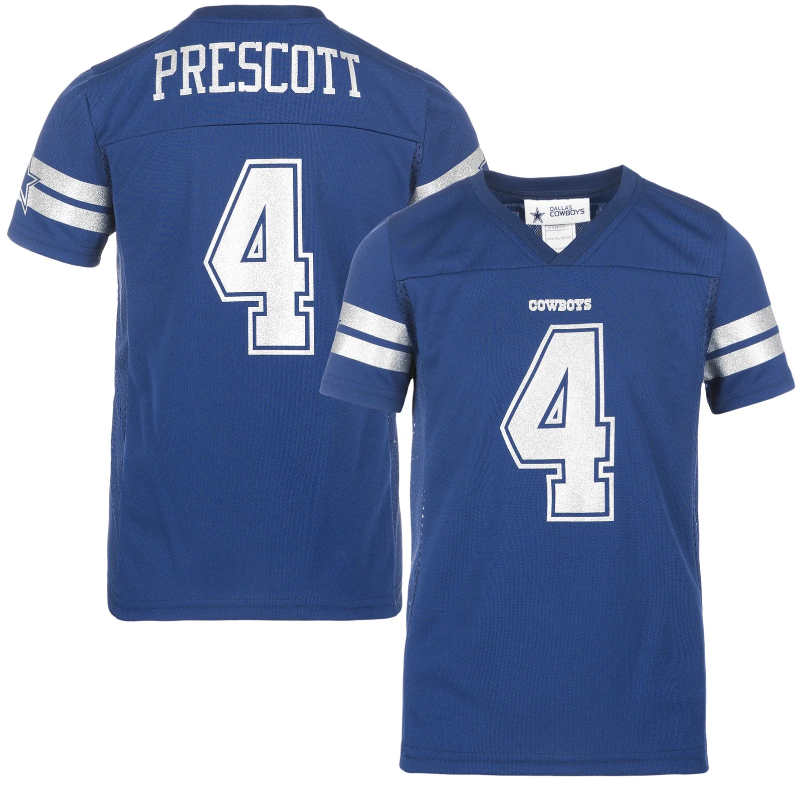 Girls Youth Dak Prescott Navy Dallas Cowboys Glitter Jersey -