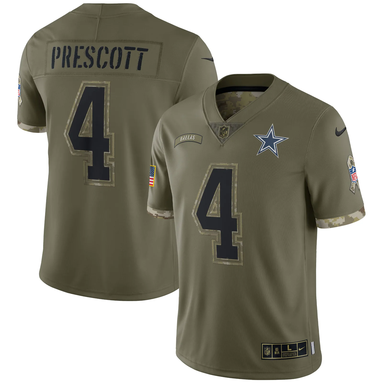 Men's Dak Prescott Dallas Cowboys 2022 Salute To Service Limited Jersey - Olive -
