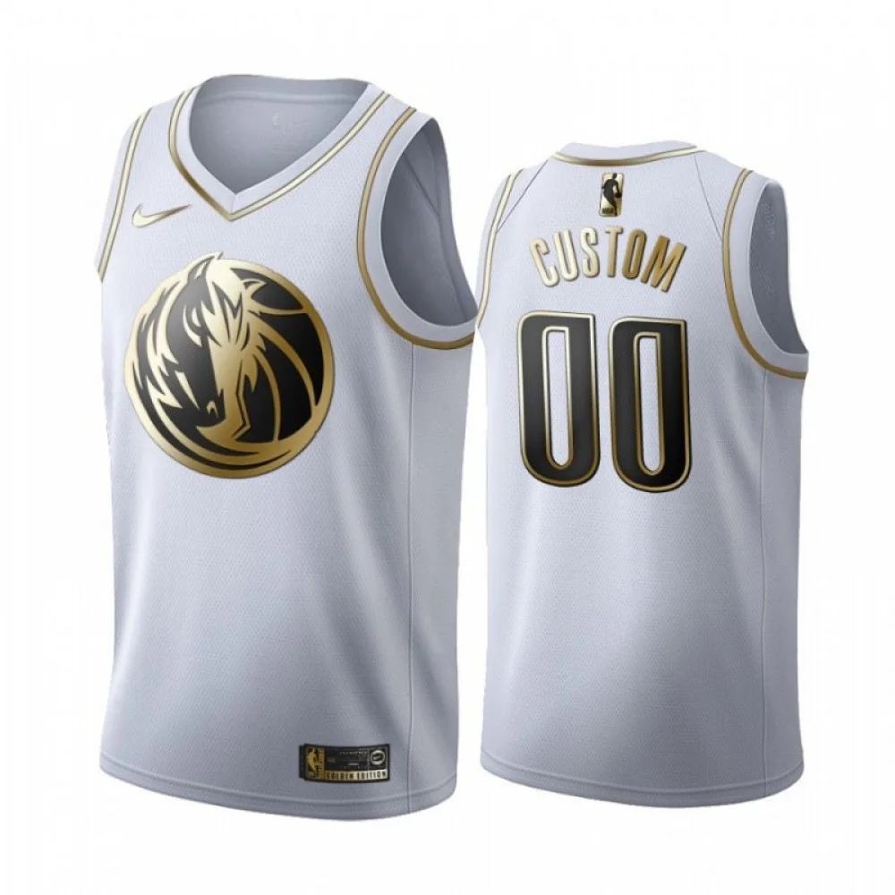 Men's CUSTOM #00 DALLAS MAVERICKS GOLDEN EDITION WHITE JERSEY -