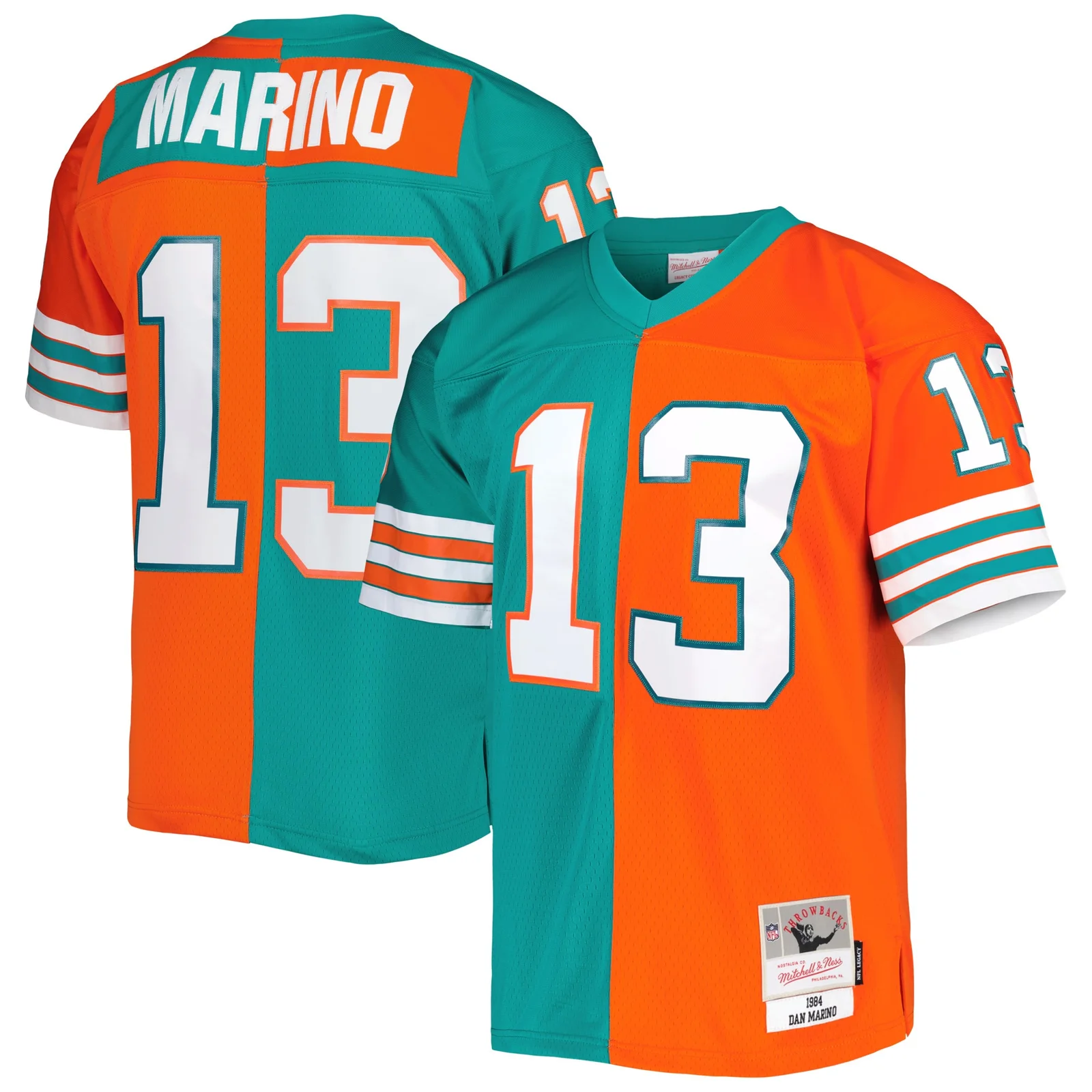 Men'sDan Marino Miami Dolphins Mitchell &amp; Ness 1984 Split Legacy  Jersey - Aqua/Orange