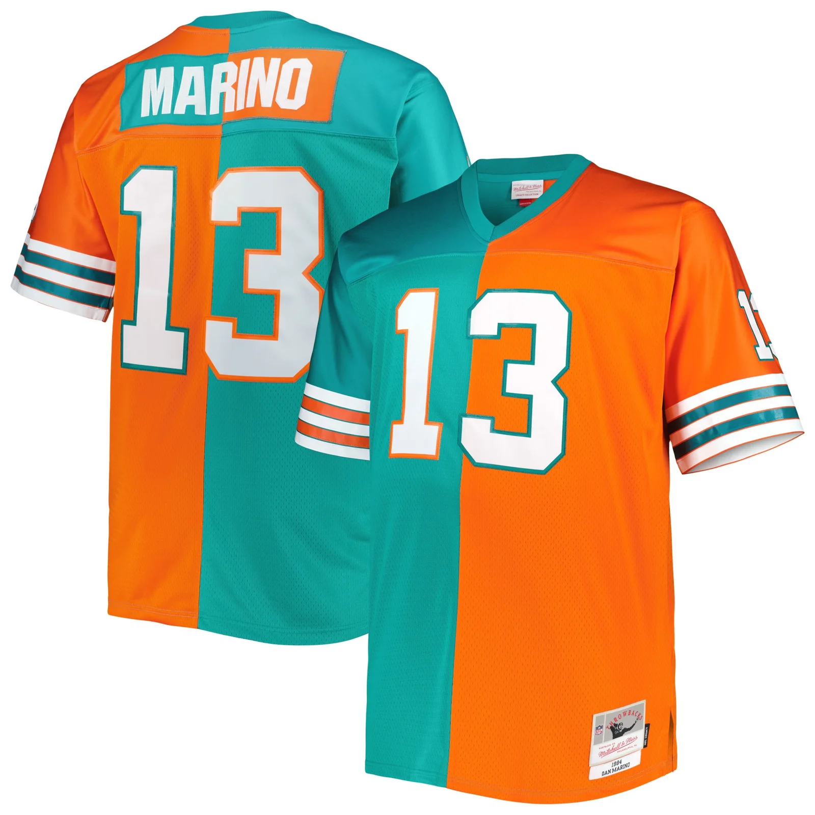 Men'sDan Marino Miami Dolphins Mitchell &amp; Ness Big &amp; Tall Split Legacy Retired Player  Jersey - Aqua/Orange