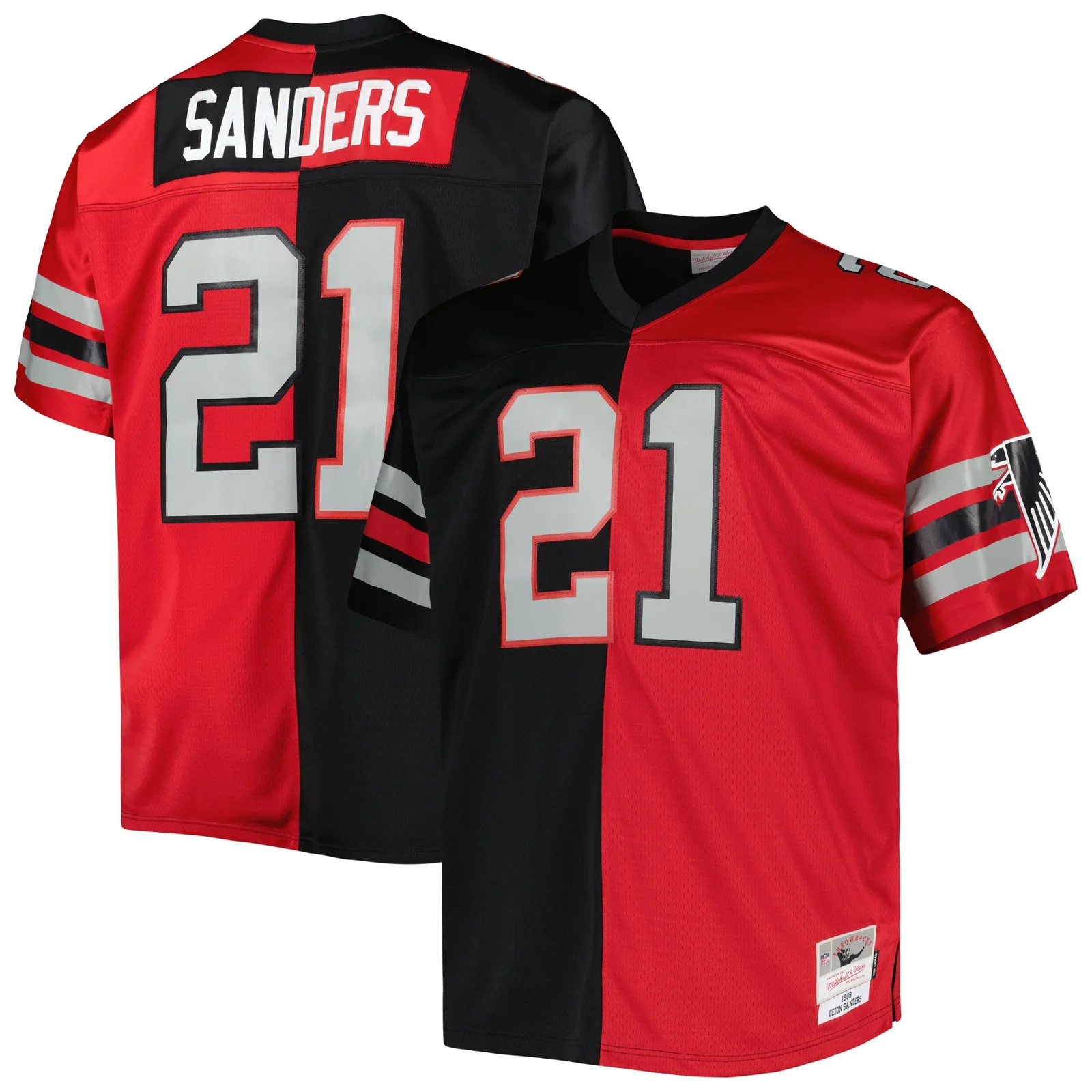 Men's Deion Sanders Atlanta Falcons Mitchell &amp; Ness Big &amp; Tall Split Legacy Retired Player  Jersey - Black/Red