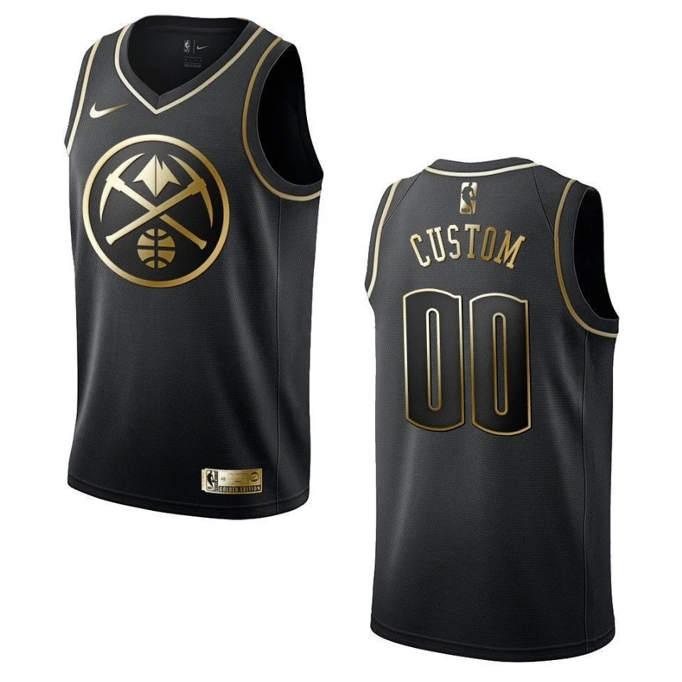 Men's Denver Nuggets #00 Custom Golden Edition Jersey - Black , Basketball Jersey -