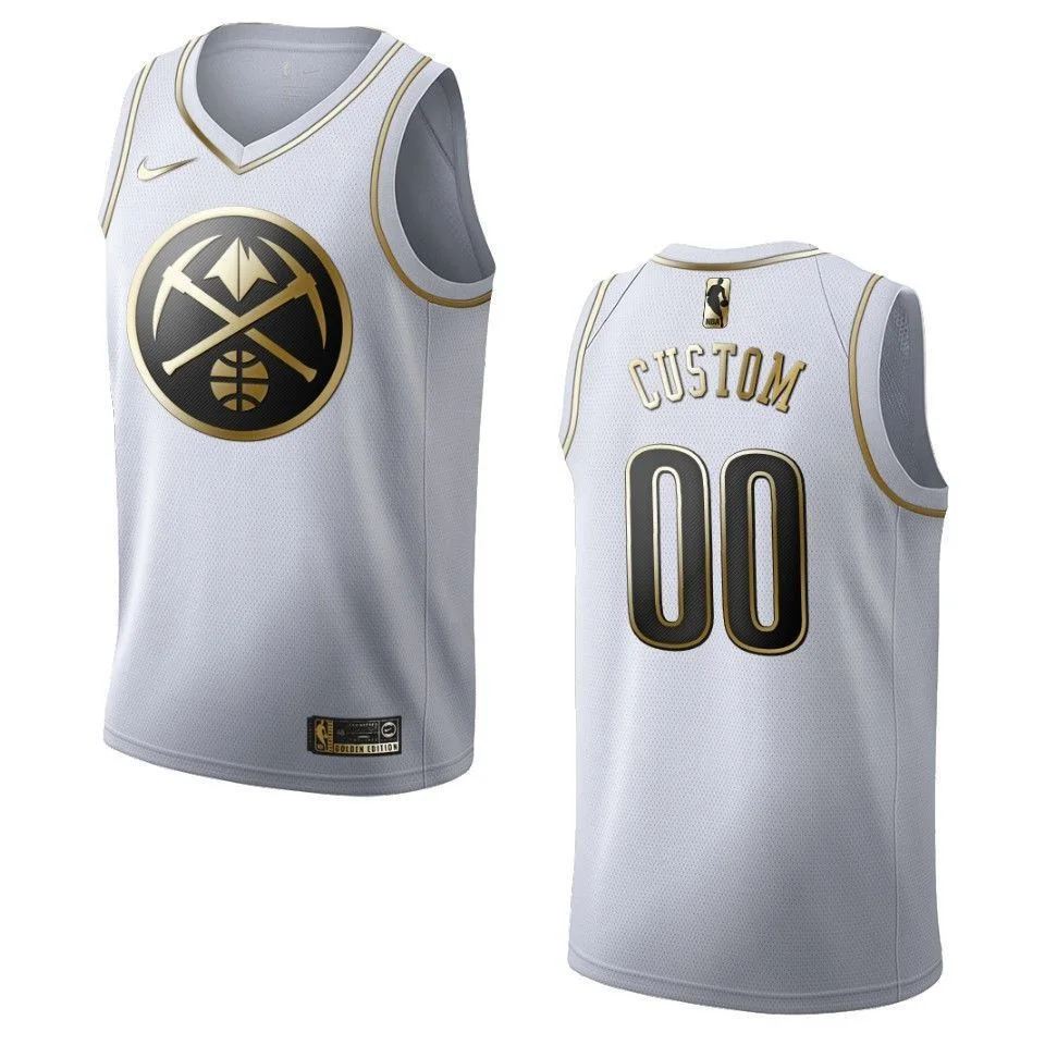 Men's Denver Nuggets #00 Custom Golden Edition Jersey - White , Basketball Jersey -