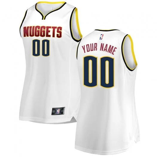 Woman's Custom Denver Nuggets White Fast Break Jersey - Association Edition -