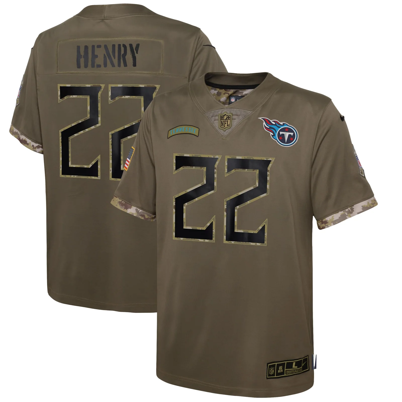 Derrick Henry Tennessee Titans Youth 2022 Salute To Service Player Limited Jersey - Olive -