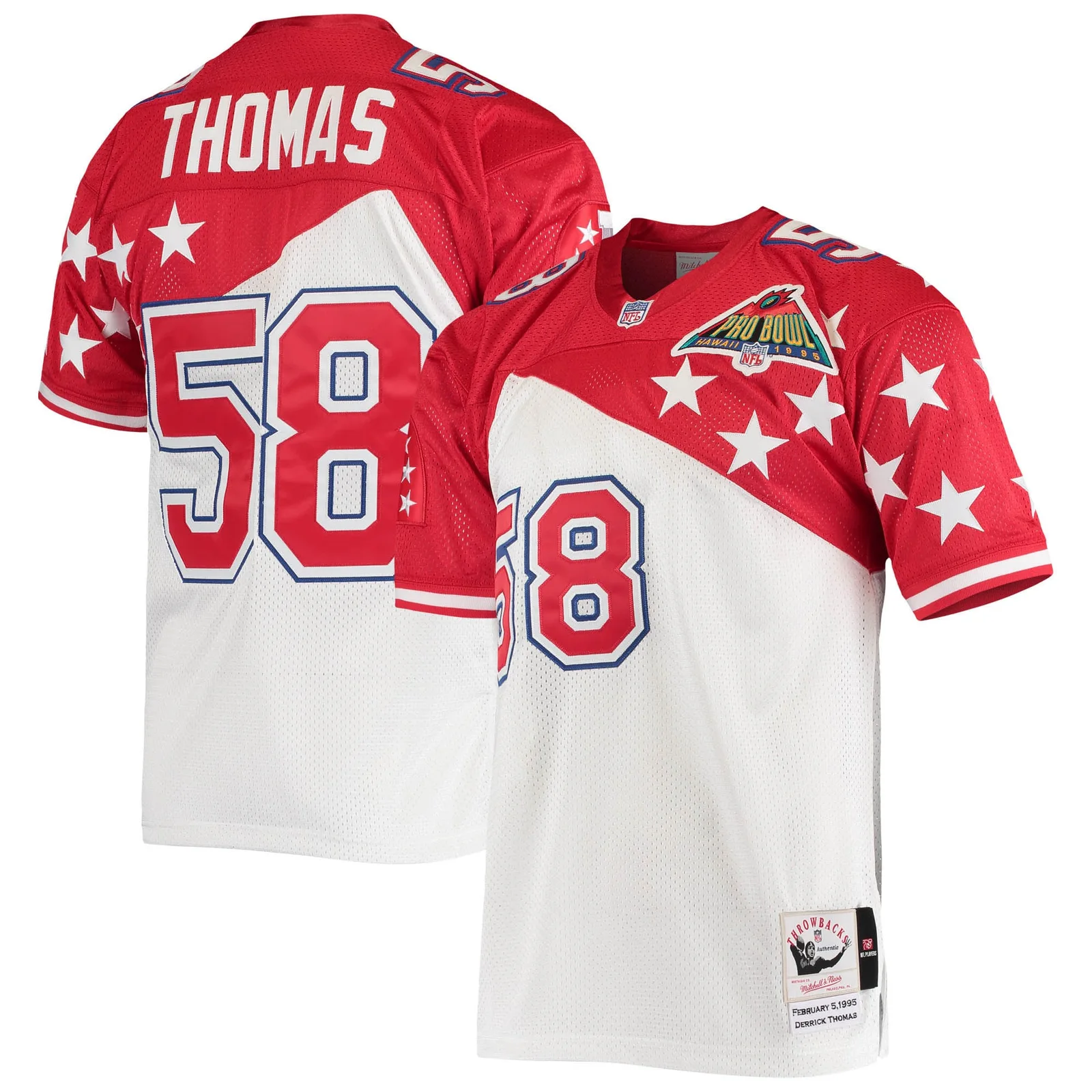 Men's Derrick Thomas AFC Mitchell &amp; Ness 1995 Pro Bowl Authentic Jersey - White/Red -