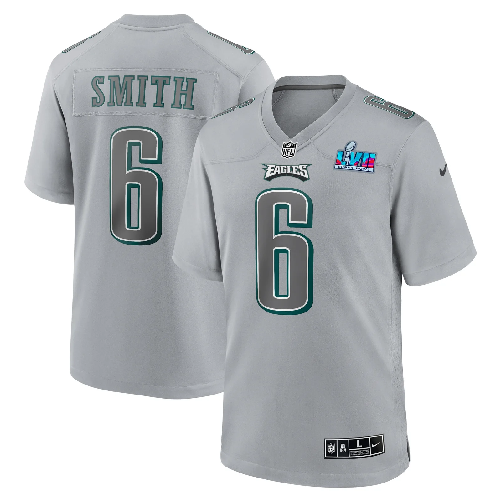 Men's DeVonta Smith Philadelphia Eagles Super Bowl LVII Patch Atmosphere Fashion Game Jersey - Gray -