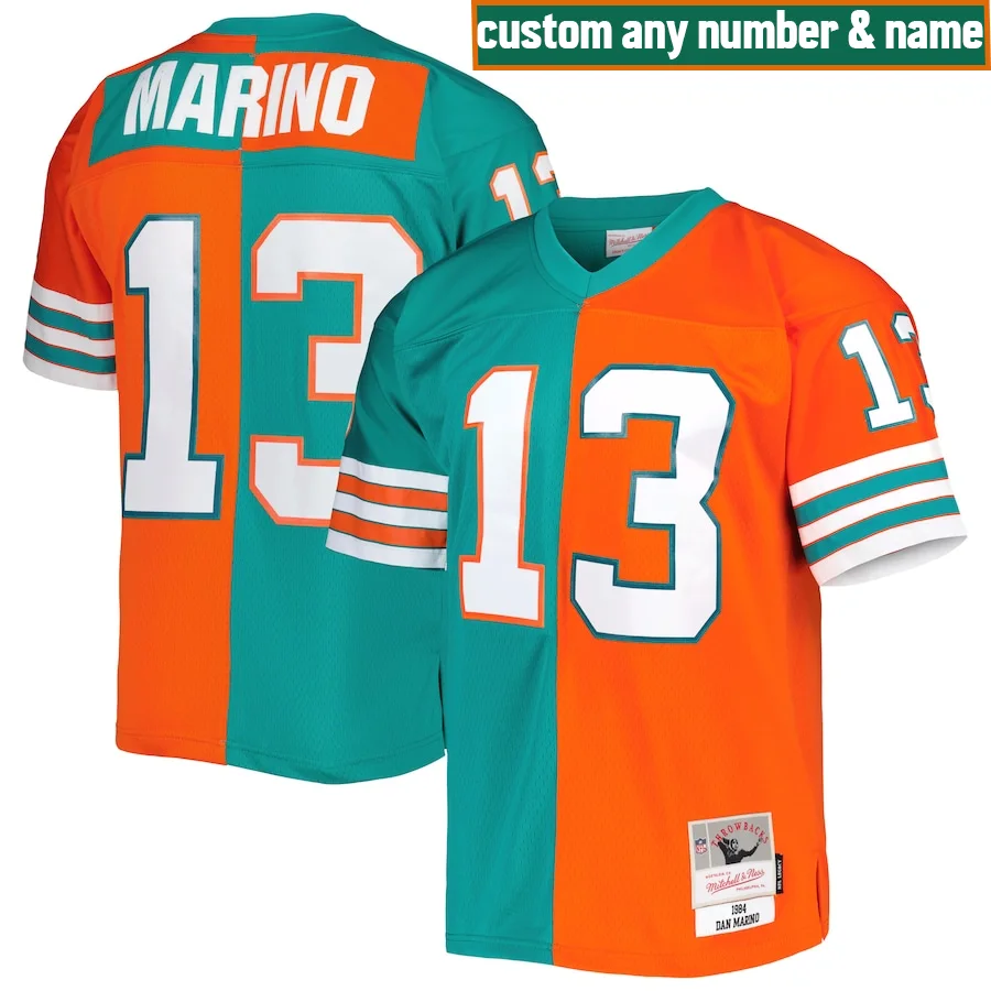 Dolphins Custom Jersey, Aqua/Orange Men's,1984 Split Legacy  Jersey