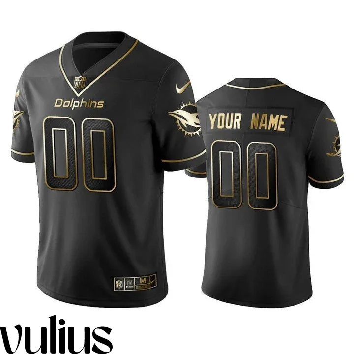 Dolphins Custom Jersey, Black Men's Jersey, Black Golden Edition Vapor Untouchable Limited Jersey -