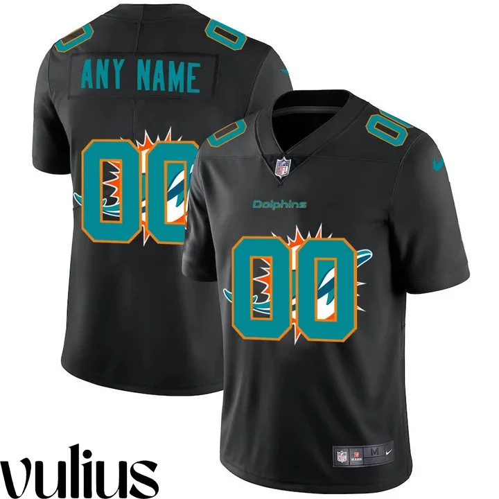 Dolphins Custom Jersey, Black Men's Jersey, Team Logo Dual Overlap Limited Jersey -