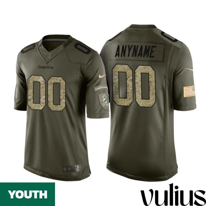 Dolphins Custom Jersey, Green Camo Youth's Jersey, Salute to Service Jersey -