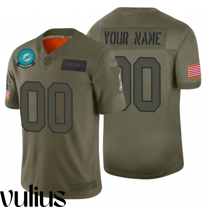Dolphins Custom Jersey, Olive Men's Jersey, 2019 Salute To Service Limited Jersey -