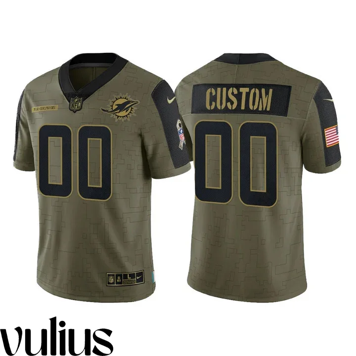 Dolphins Custom Jersey, Olive Men's Jersey, 2021 Salute To Service Limited Jersey -