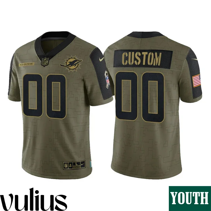 Dolphins Custom Jersey, Olive Youth's Jersey, 2021 Salute To Service Limited Jersey -