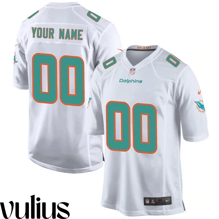Dolphins Custom Jersey, White Men's Jersey, Game Road Jersey -