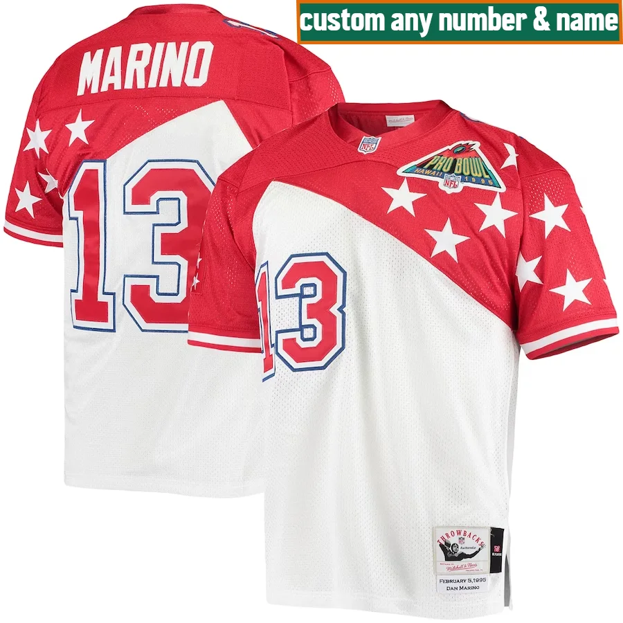 Dolphins Custom Jersey, White/Red Men's, AFC 1994 Pro Bowl Jersey -
