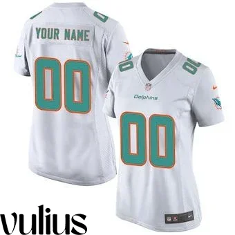 Dolphins Custom Jersey, White Woman's Jersey, Road Game Jersey -