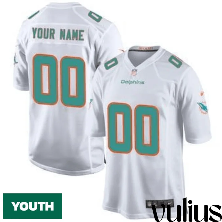 Dolphins Custom Jersey, White Youth's Jersey, Road Game Jersey -