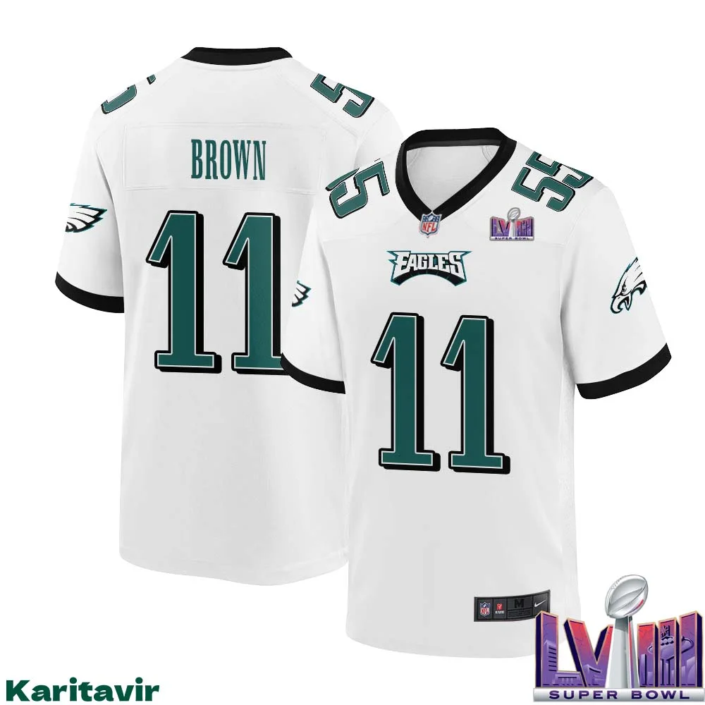 A. J. Brown No 11 Men White Philadelphia Eagles Super Bowl LVIII Away Game Player Jersey