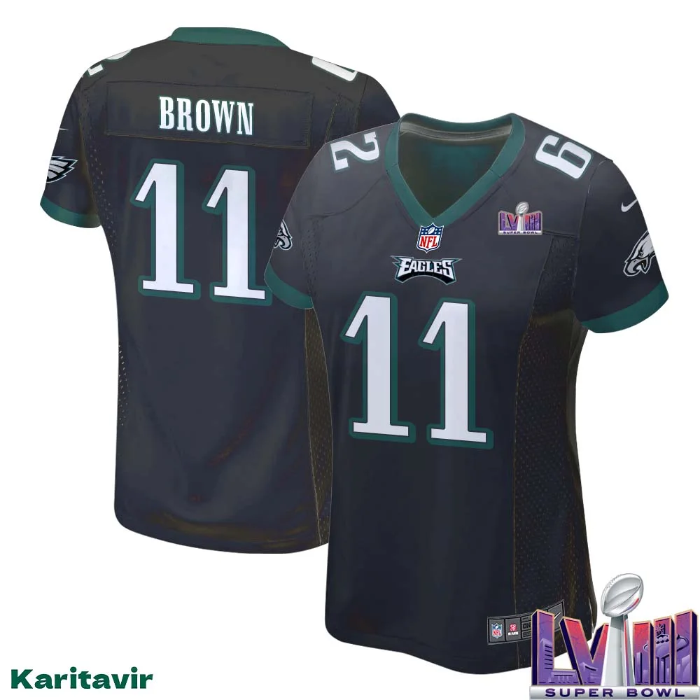 A. J. Brown No 11 Women Black Philadelphia Eagles Super Bowl LVIII Alternate Game Player Jersey