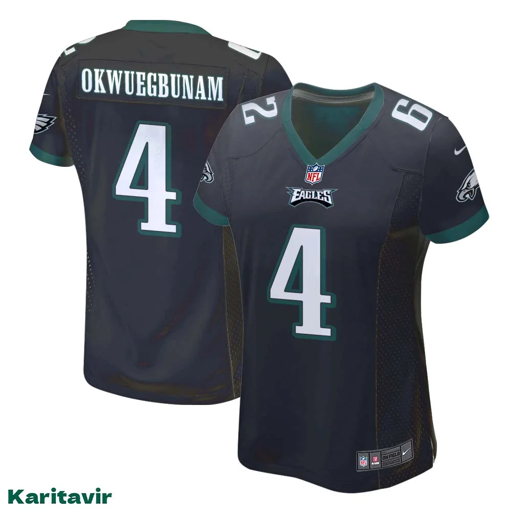 Albert Okwuegbunam No 4 Eagles Black Jersey for Women NFL Uniform 1