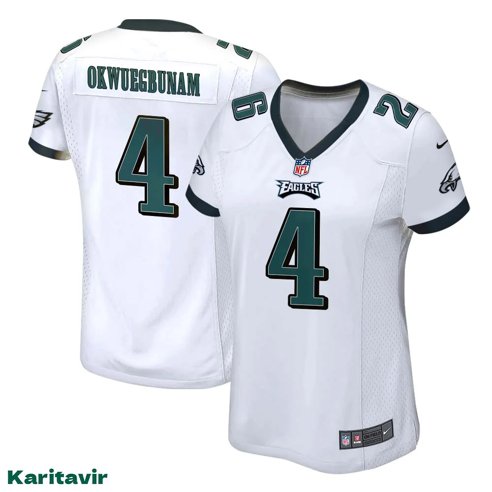 Albert Okwuegbunam No 4 Eagles White Jersey for Women NFL Uniform