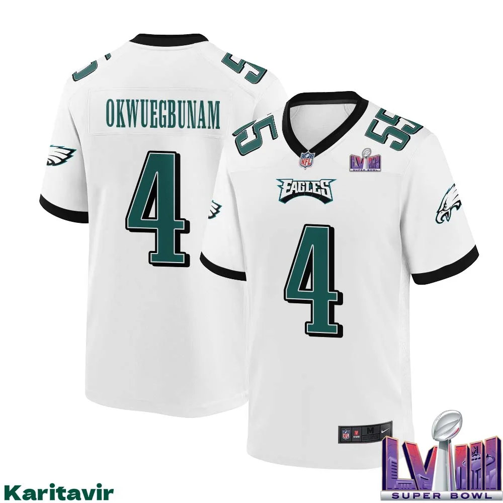 Albert Okwuegbunam No 4 Men White Philadelphia Eagles Super Bowl LVIII Away Game Player Jersey 1