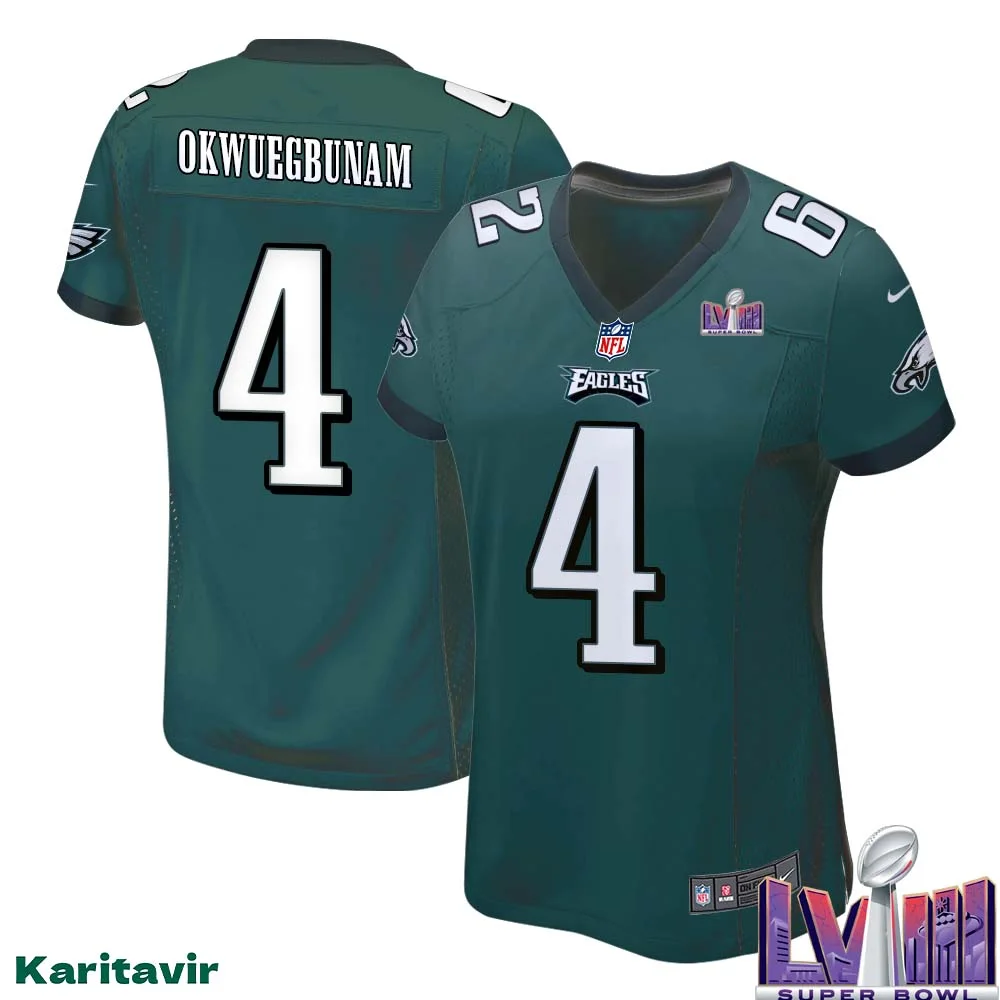 Albert Okwuegbunam No 4 Women Midnight Green Philadelphia Eagles Super Bowl LVIII Home Game Player Jersey 1
