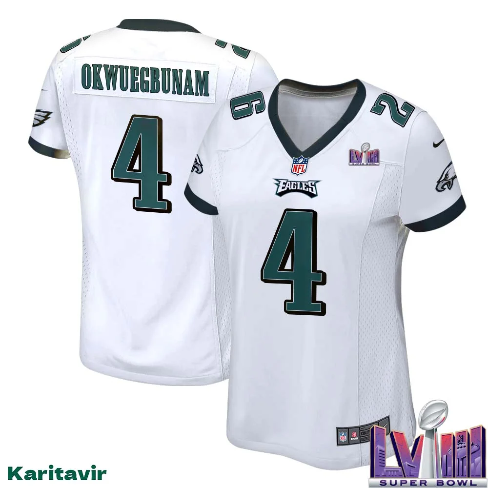 Albert Okwuegbunam No 4 Women White Eagles Super Bowl LVIII Away Game Player Jersey
