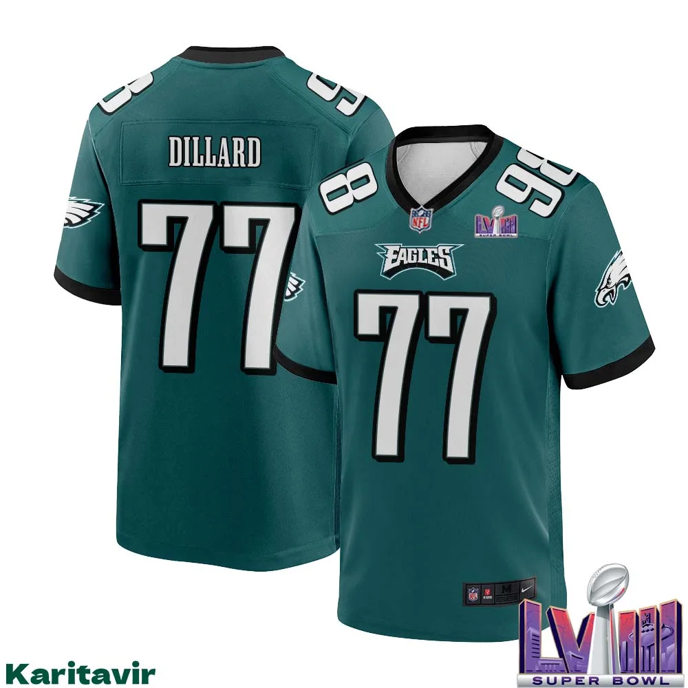 Andre Dillard No 77 Men Midnight Green Philadelphia Eagles Super Bowl LVIII Home Game Player Jersey 1