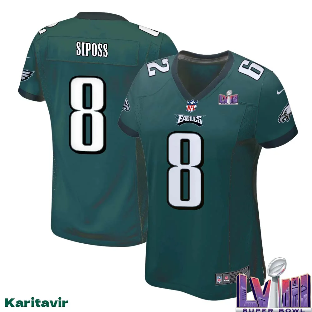 Arryn Siposs No 8 Women Midnight Green Philadelphia Eagles Super Bowl LVIII Home Game Player Jersey 1
