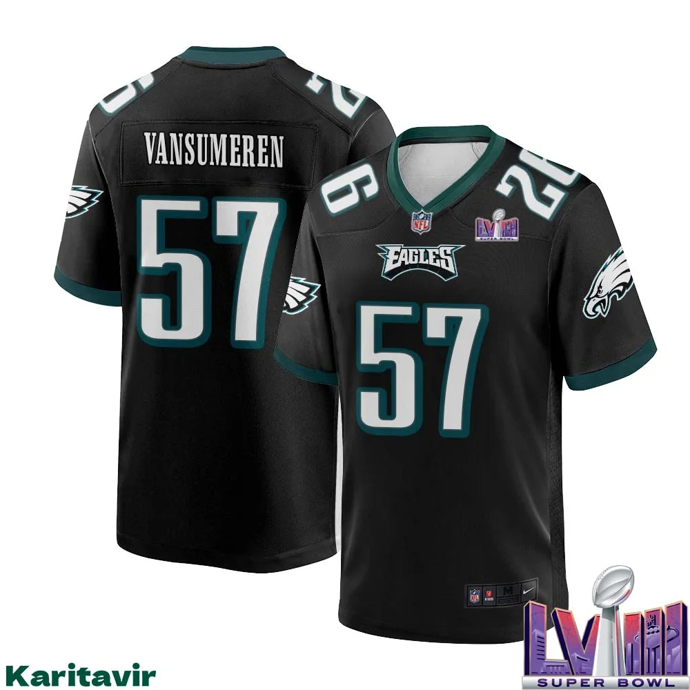 Ben Vansumeren No 57 Men Black Philadelphia Eagles Super Bowl LVIII Alternate Game Player Jersey 1