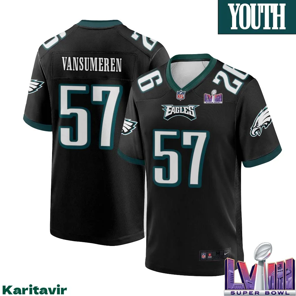 Ben Vansumeren No 57 Youth Black Philadelphia Eagles Super Bowl LVIII Alternate Game Player Jersey