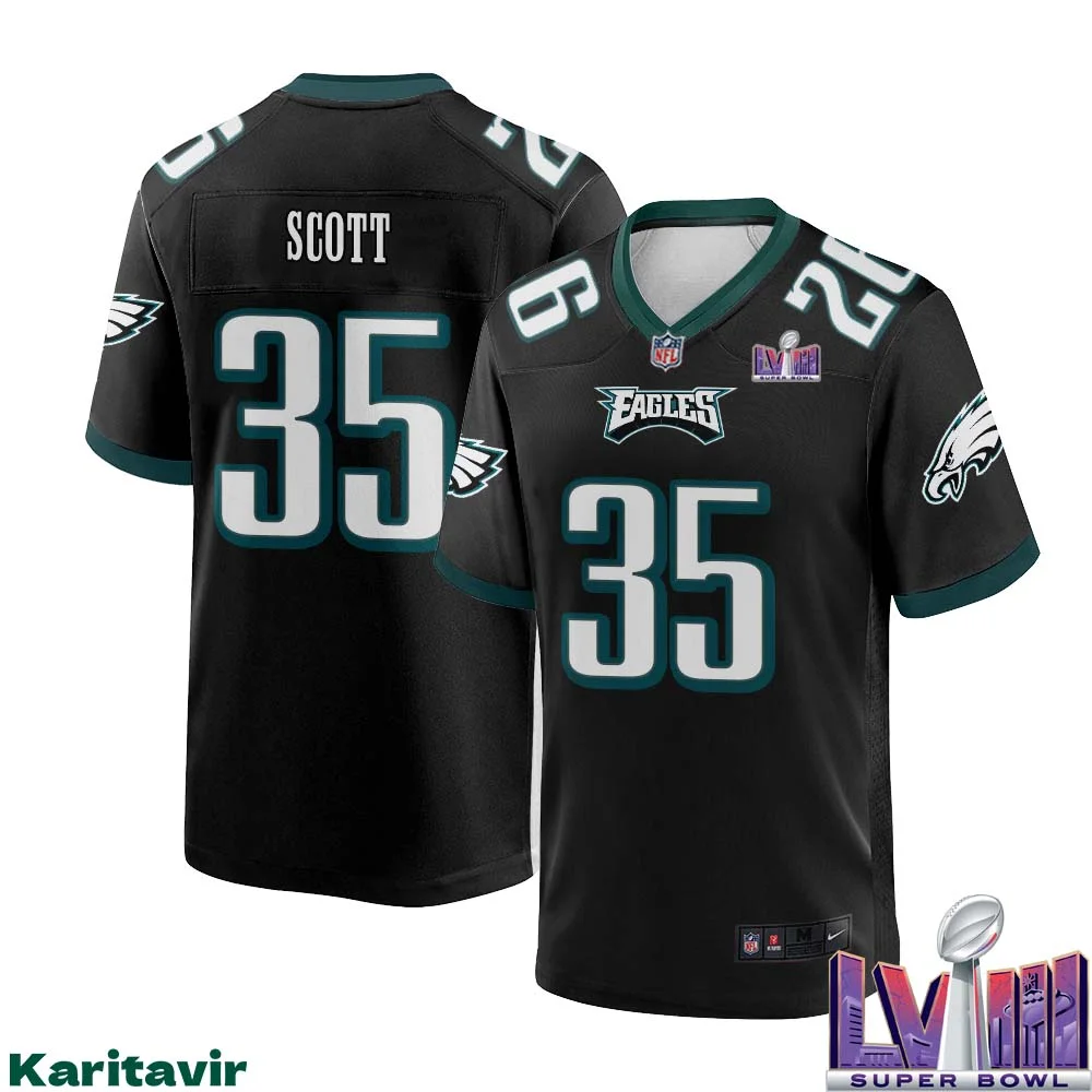 Boston Scott No 35 Men Black Philadelphia Eagles Super Bowl LVIII Alternate Game Player Jersey