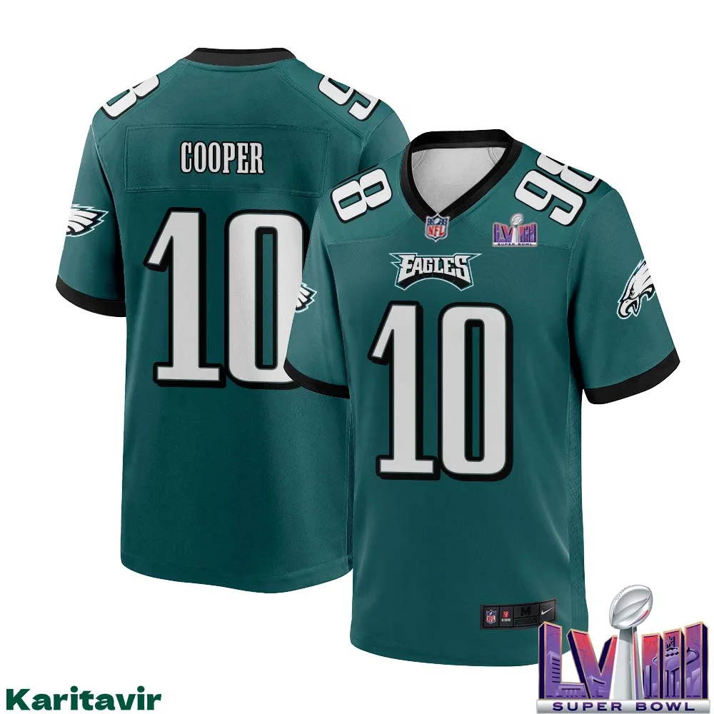 Bradley Cooper No 10 Men Midnight Green Philadelphia Eagles Super Bowl LVIII Home Game Player Jersey