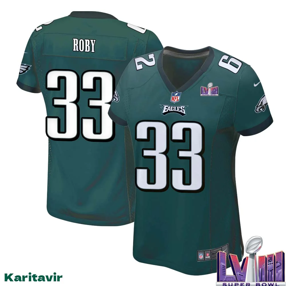 Bradley Roby No 33 Women Midnight Green Philadelphia Eagles Super Bowl LVIII Home Game Player Jersey 1