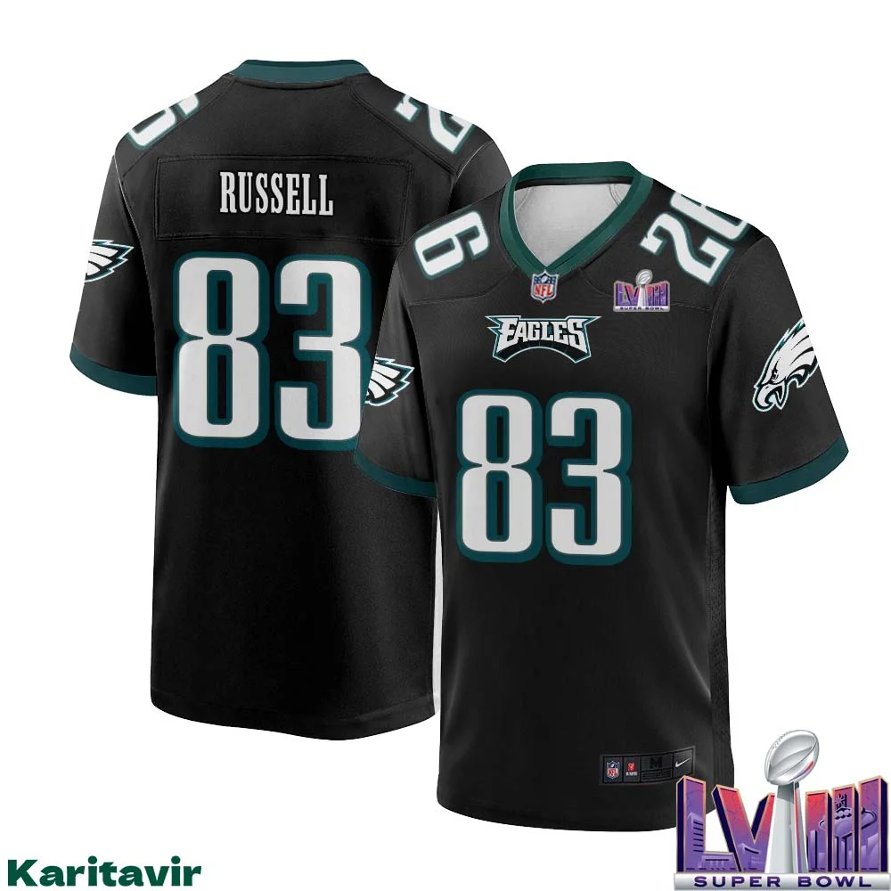 Brady Russell No 83 Men Black Philadelphia Eagles Super Bowl LVIII Alternate Game Player Jersey 1