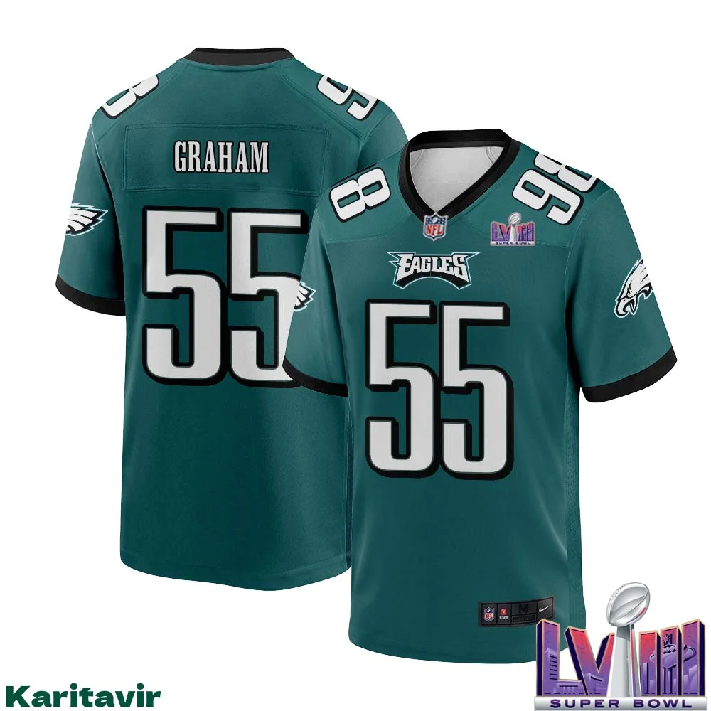 Brandon Graham No 55 Men Midnight Green Philadelphia Eagles Super Bowl LVIII Home Game Player Jersey 1