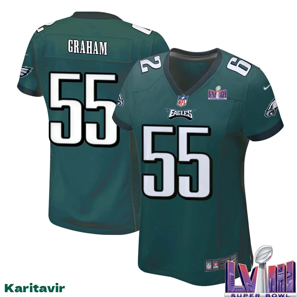 Brandon Graham No 55 Women Midnight Green Philadelphia Eagles Super Bowl LVIII Home Game Player Jersey 1