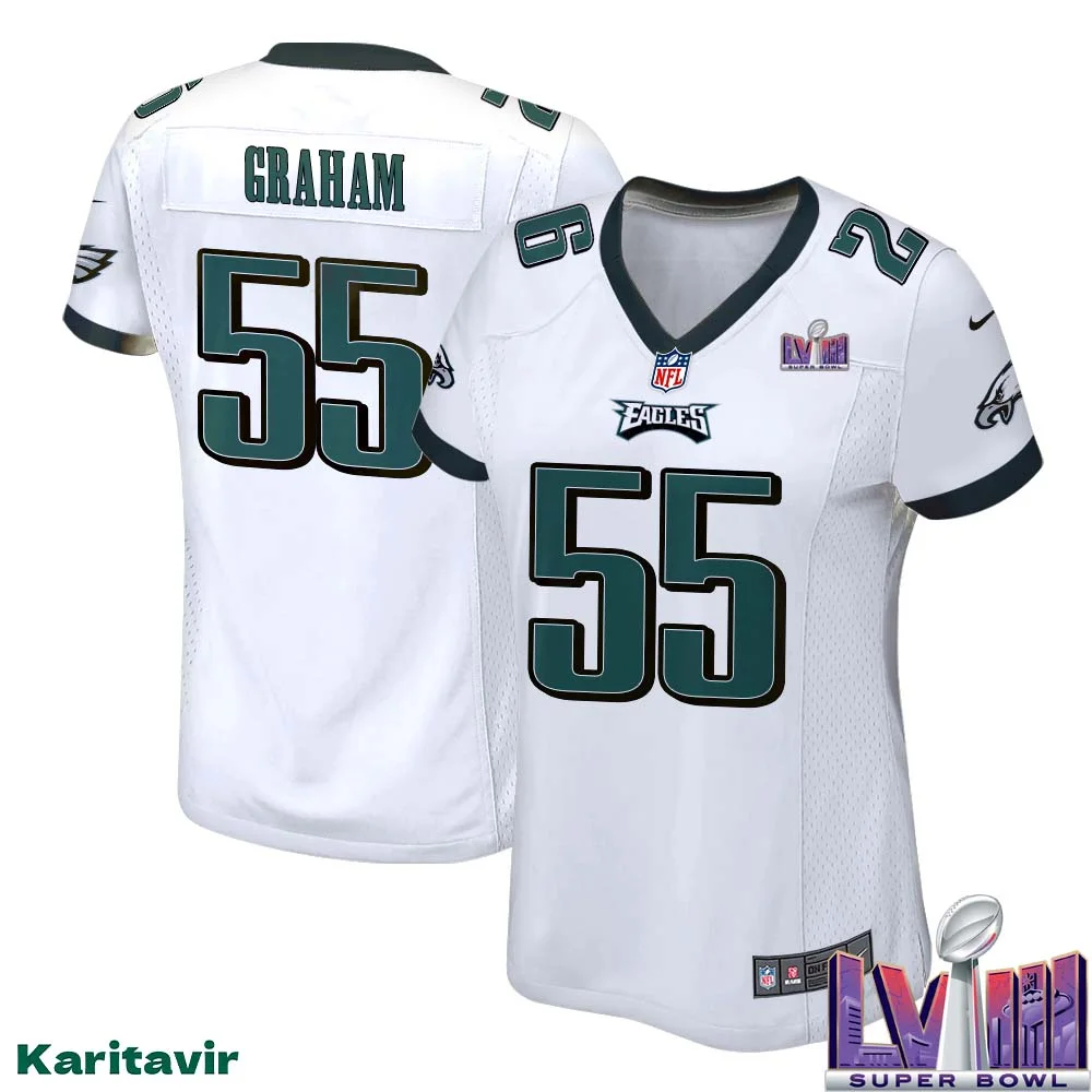 Brandon Graham No 55 Women White Eagles Super Bowl LVIII Away Game Player Jersey 1