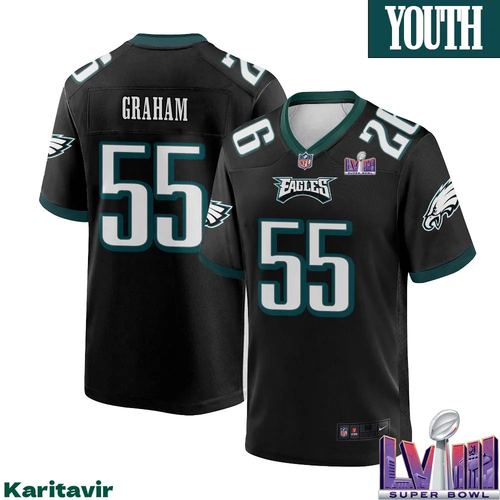 Brandon Graham No 55 Youth Black Philadelphia Eagles Super Bowl LVIII Alternate Game Player Jersey 1
