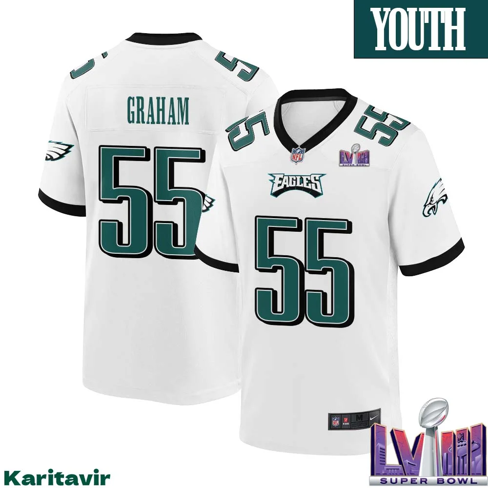 Brandon Graham No 55 Youth White Philadelphia Eagles Super Bowl LVIII Away Game Player Jersey