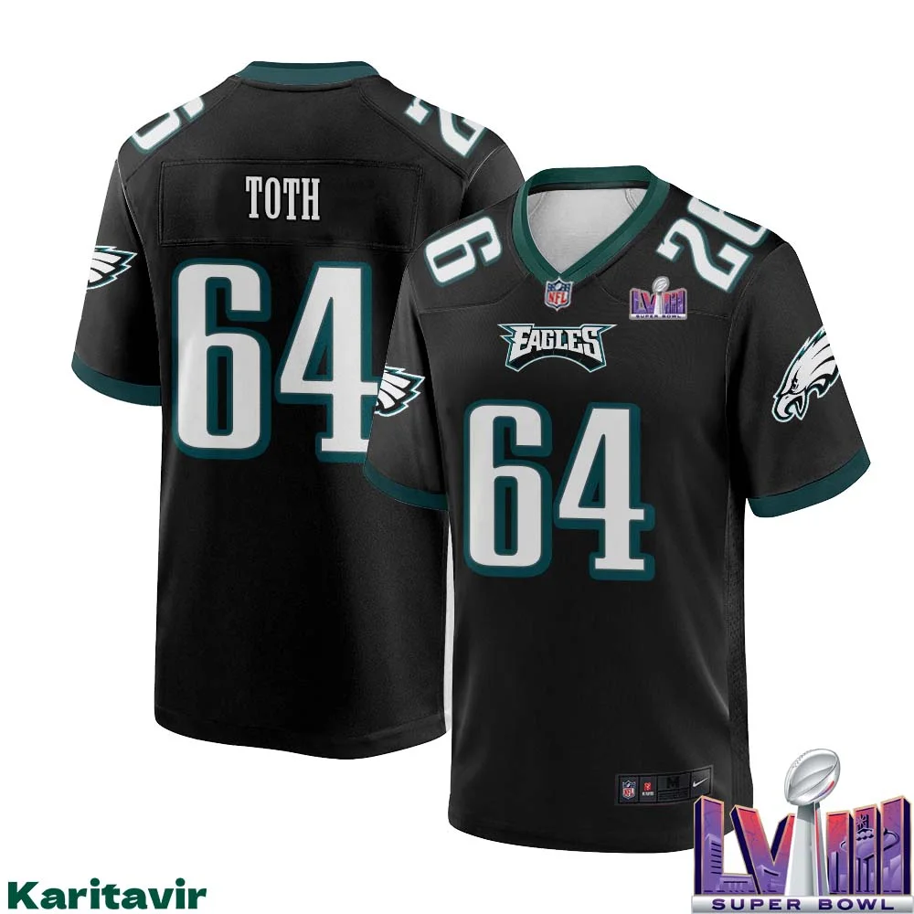 Brett Toth No 64 Men Black Philadelphia Eagles Super Bowl LVIII Alternate Game Player Jersey 1