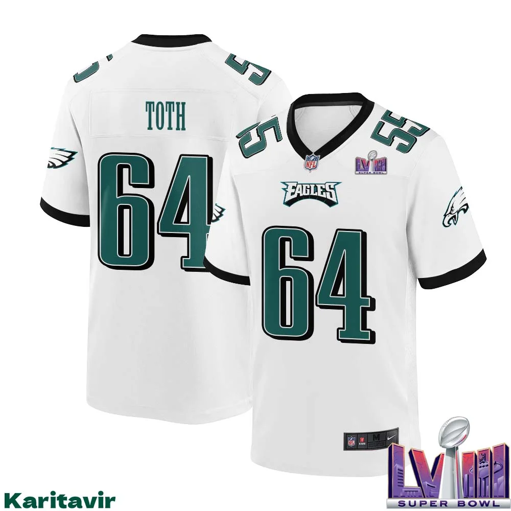 Brett Toth No 64 Men White Philadelphia Eagles Super Bowl LVIII Away Game Player Jersey