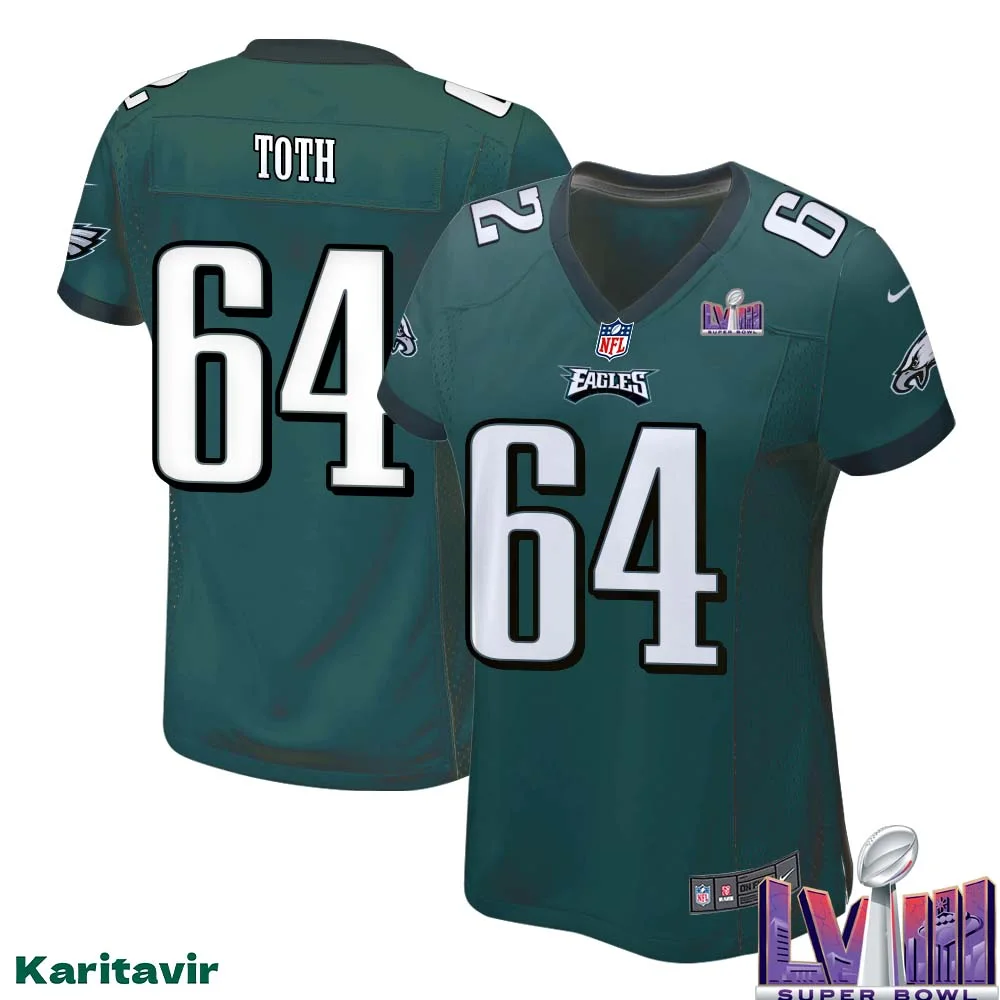 Brett Toth No 64 Women Midnight Green Philadelphia Eagles Super Bowl LVIII Home Game Player Jersey