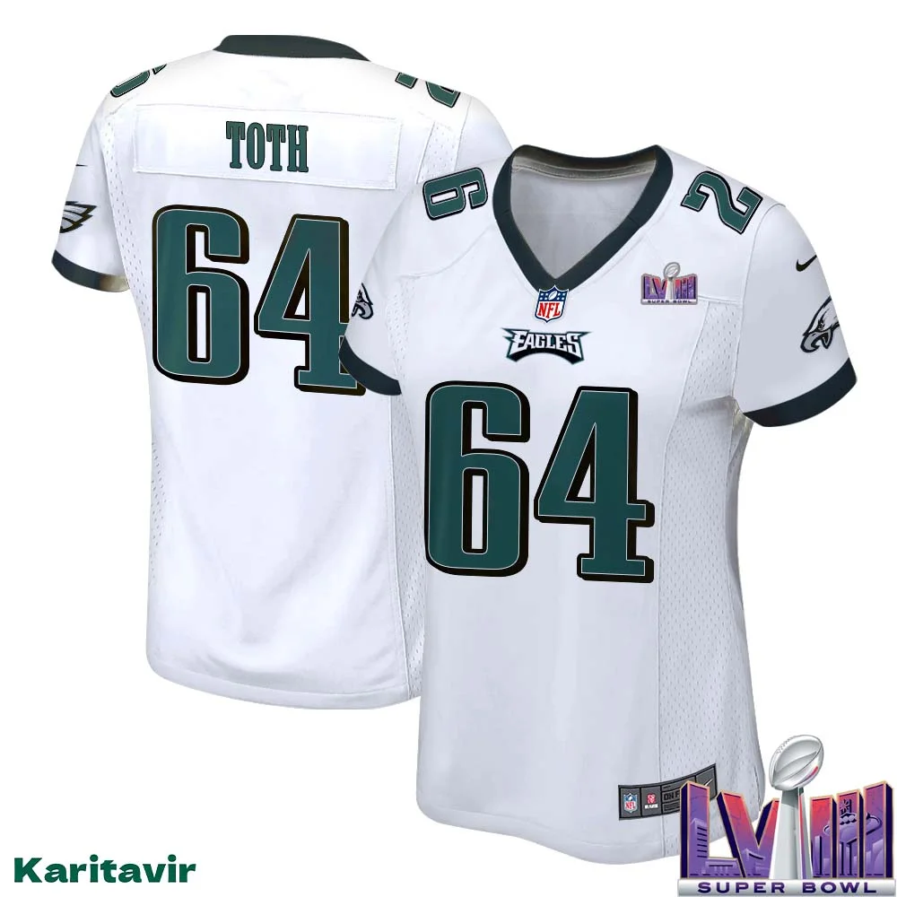 Brett Toth No 64 Women White Eagles Super Bowl LVIII Away Game Player Jersey