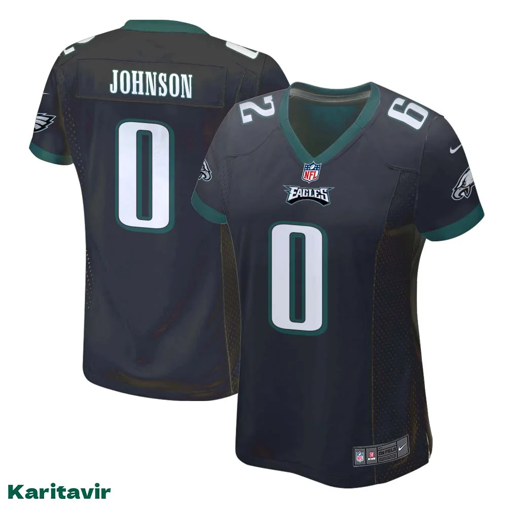 Brian Johnson No 0 Eagles Black Jersey for Women NFL Uniform
