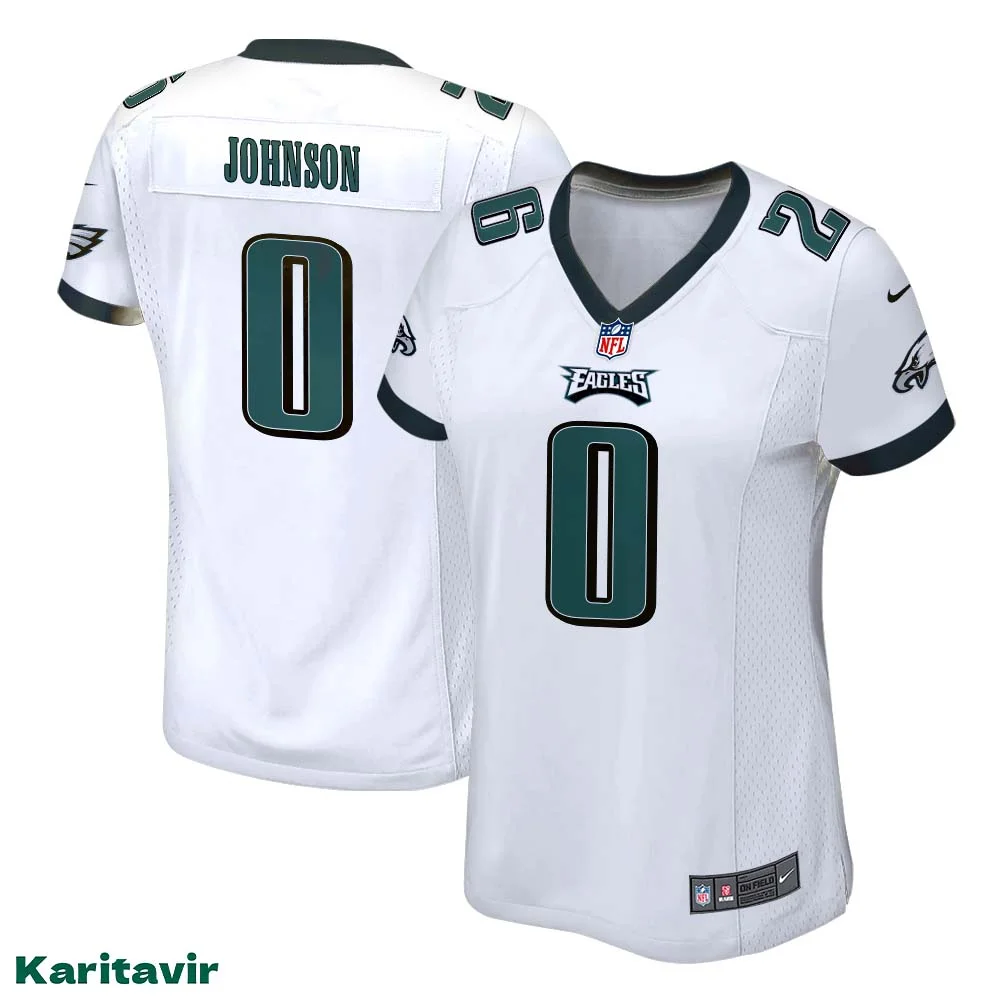 Brian Johnson No 0 Eagles White Jersey for Women NFL Uniform
